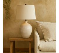 Wyld Haus Provence Cream Chevron Ceramic Table Lamp With Linen Shade