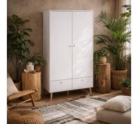 Wyld Haus Quietbloom White Wardrobe 2 Doors 2 Drawers Oak Legs