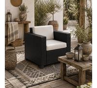 Wyld Haus Raco Black Rattan Single Outdoor Armchair With Thick Cushioned Seat And Armrests