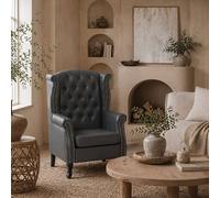 Wyld Haus Radima Grey Faux Leather Chesterfield Wingback Accent Armchair Wyld Haus Grey