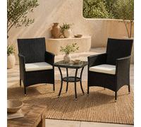 Wyld Haus Rafifi Black 3 Piece Rattan Bistro Set 2 Armchairs 2 Tier Table Wyld Haus Black