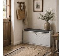 Wyld Haus Rakamo Shoe Storage Bench White Chevron With Grey Padded Seat - Holds Up To 10 Pairs, L100 X D26 X H44.5Cm