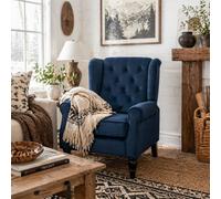 Wyld Haus Rake Dark Blue Retro Wingback Accent Chair With Button Tufting And Velvet-Effect Upholstery