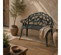Wyld Haus Rakeba Cast Aluminium Antique Green 2-Seater Garden Bench With Floral Backrest - 100Cm