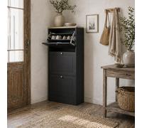 Wyld Haus Rani Black Compact 3-Drawer Shoe Cabinet - Tall Slim Storage Unit For Hallway And Entryway