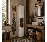 Wyld Haus Rasa Slim Tall Bathroom Storage Cabinet - 2 Doors 2 Shelves, White With Natural Tone, 30 X 34.6 X 180.5 Cm