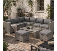 Wyld Haus Rava Faux Rattan Mixed Grey 8 Seater Modular Corner Sofa Set Glass Wyld Haus Grey