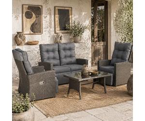 Wyld Haus Rayo Grey Rattan 4-Seater Outdoor Sofa Set With Glass-Top Coffee Table