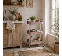 Wyld Haus Razira Pink 3-Tier Steel Storage Trolley With Wheels And Brakes 45 X 30.6 X 79 Cm