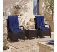 Wyld Haus Rereha 3-Piece Dark Blue Rattan Bistro Set With Glass Table And Protective Cover