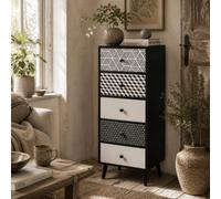 Wyld Haus Rerora Scandi Monochrome Black And Grey 5-Drawer Vertical Storage Chest - Compact Wooden Dresser