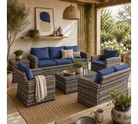 Wyld Haus Resuno 7 Seater Mixed Grey & Navy Rattan Outdoor Sofa Set Storage Wyld Haus Grey