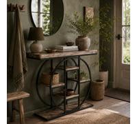 Wyld Haus Reyore Industrial Console Table Rustic Brown Wood-Look With Black Steel Frame, 6 Open Shelves, 100 X 30 X 81.5 Cm