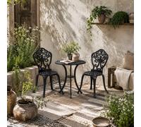 Wyld Haus Rirara 3-Piece Black Cast Aluminium Floral Bistro Set - 2 Chairs, Round Table With 48mm Parasol Hole