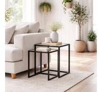 Wyld Haus Riraro Set Of 2 Black Nesting Side Tables With Tempered Glass Tops And Steel Frames