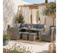 Wyld Haus Rokane Rattan Grey 10-Seater Garden Sofa Set With Extending Dining Table