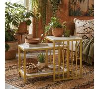 Wyld Haus Rolana Set Of 2 Nesting Coffee Tables - Marble-Effect Mdf Tops, Gold-Tone Steel Frames, Rectangular