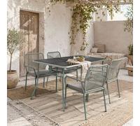 Wyld Haus Rolapa Rattan Rope Grey 5-Piece Outdoor Garden Dining Set With Stackable Chairs And Glass-Top Table