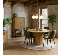 Wyld Haus Rome 5-Piece Round Wild Oak Effect Dining Set With Olive Green Corduroy Chairs
