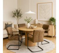 Wyld Haus Rome Round Wild Oak-Effect Dining Set With 4 Light Brown Fabric Chairs