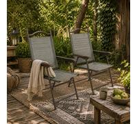 Wyld Haus Rone Bari Set Of 2 Dark Grey Metal Folding Garden Chairs With Breathable Mesh Seats