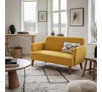 Wyld Haus Rorore Yoro Velvet Yellow Compact 2-Seater Sofa - Extra Thick Padding, Wooden Legs, Tool-Free Assembly