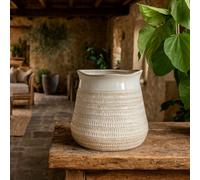 Wyld Haus Saffron Bud Hewn Ceramic Vase With Textured Scandi Pattern, White, 170mm