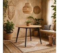 Wyld Haus Saffron Round Dining Table Oak Veneer Top With Matte Black Hairpin Base, Seats 4