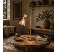 Wyld Haus Saha Gold Tone Modern Table Lamp With Adjustable Flower-Style Head, Amber Frosted Glass, E27