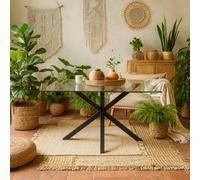 Wyld Haus Saignon Rectangular Glass Dining Table Matte Black Cross Leg Base Wyld Haus Black
