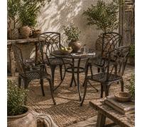 Wyld Haus Sake 4-Seater Bronze Cast Aluminium Garden Dining Set - Round Table 85Cm With 50mm Parasol Hole And 4 Matching Chairs