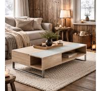 Wyld Haus Salford Lift-Up Coffee Table, Sonoma Oak & White Glass, Rectangular 1100X600X350mm