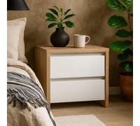Wyld Haus Salzburg Bedside Table, White Gloss & Natural Oak Effect, 2 Drawers