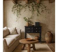 Wyld Haus San Antonio Vintage Black Wooden 4-Drawer Console Table With Open Bottom Shelf
