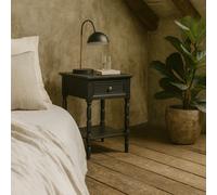 Wyld Haus San Antonio Vintage Black Wooden Bedside Table With Drawer And Shelf
