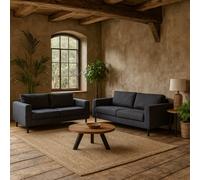 Wyld Haus San Sebastian Sofa Set - 2-Seater And 3-Seater Pack, Dark Grey Fabric, Black Steel Legs