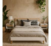 Wyld Haus Sapporo 3-Piece White & Natural Oak Effect Bedroom Set Euro Double Bed + 2 Bedside Tables