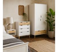 Wyld Haus Sapporo 4-Piece Bedroom Set - Wardrobe, 5-Drawer Chest And 2 Bedside Tables White And Natural Oak Effect