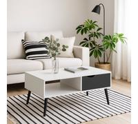 Wyld Haus Sapporo Coffee Table - White Top Matt Black Hairpin Legs 1 Drawer 1 Shelf