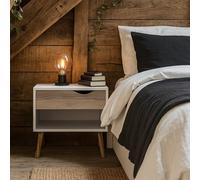 Wyld Haus Sapporo White And Natural Oak 1-Drawer Bedside Table