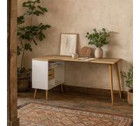 Wyld Haus Sapporo White And Natural Oak Desk With 2 Drawers And Shelves