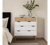 Wyld Haus Sapporo White And Natural Oak Effect Tall 5-Drawer Chest