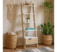 Wyld Haus Sapporo White And Natural Oak Leaning Bookcase 1 Drawer 4 Shelves