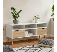 Wyld Haus Sapporo Wide Tv Unit In White And Natural Oak 2 Drawers 4 Shelves