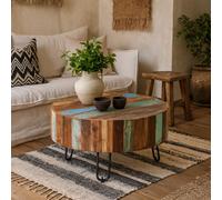 Wyld Haus Seattle Reclaimed Wood And Metal Drum Coffee Table