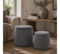 Wyld Haus Seleco Set Of 2 Light Grey Corduroy Round Storage Ottomans - Nesting, Removable Lids