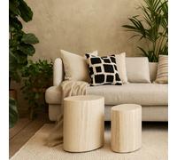 Wyld Haus Sendai Light Oak Travertine-Effect Oval Coffee Table Set (Pair)