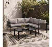 Wyld Haus Sera 5-Seater Light Grey Garden Corner Sofa Set L-Shape With Tempered Glass Coffee Table