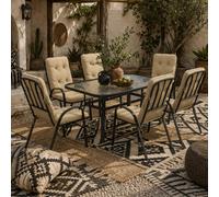 Wyld Haus Seriva 7-Piece Cream Garden Dining Set - 6 Cushioned Chairs With Black Metal Frame And Tempered Glass Table