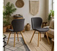 Wyld Haus Set Of 2 Acorn Dining Chairs, Grey Bouclé Fabric With Oiled Oak Legs
